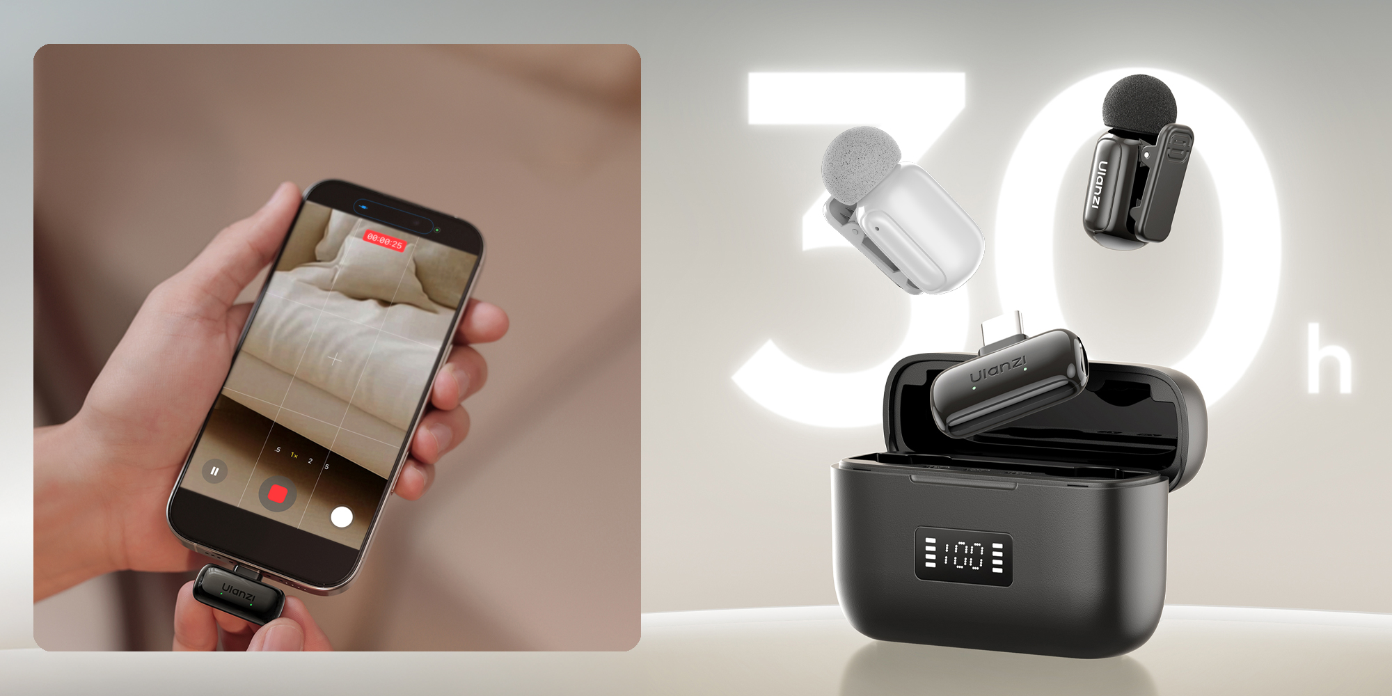 Zestaw do bezprzewodowej transmisji dźwięku Ulanzi A200 Mini Mic - czarno-biały